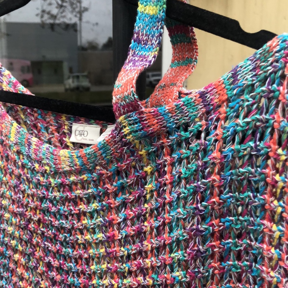 {$13 BUNDLED} New CATO Rainbow Colored Crochet One Sided Cold Shoulder Top - Picture 4 of 7